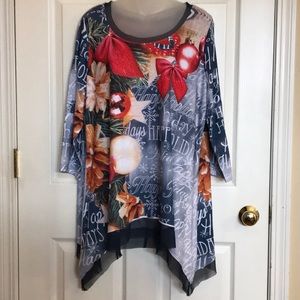 One World Christmas holiday print top Like new! 1x